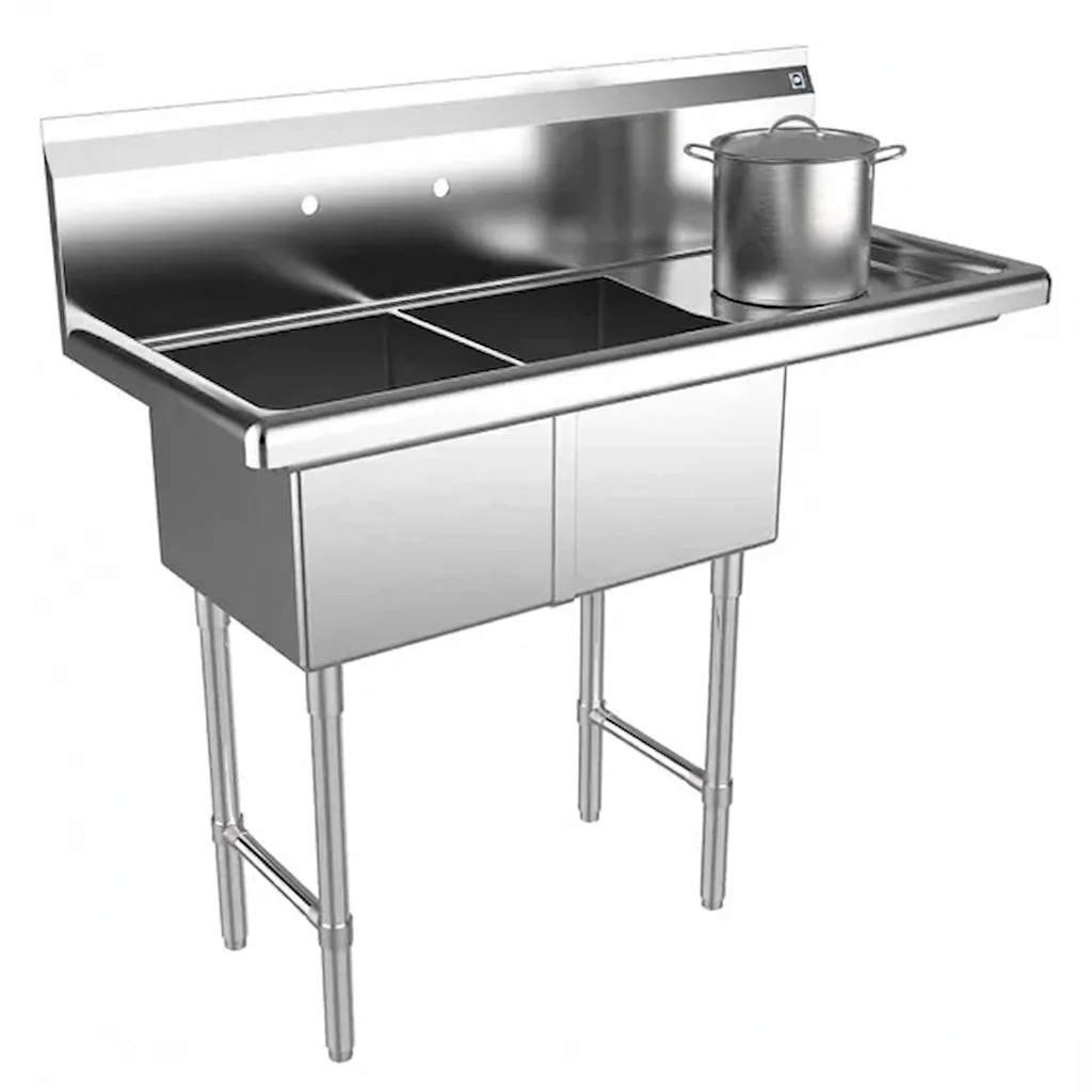 42&Quot; Stainless Steel Two Compartment Commercial Sink With Right Drainboard 1 42&Quot; Stainless Steel Two Compartment Commercial Sink