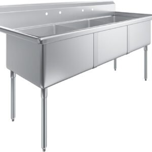 78" x 30" Stainless Steel Three Compartment Sink with 24" x 24" x 14" Bowls – NSF Commercial Kitchen Sink