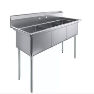 59" x 24" Three Compartment Stainless Steel Commercial Prep & Utility Sink – NSF Certified