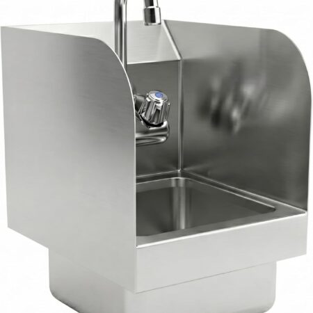 Commercial wall mount hand sink with side splashes and gooseneck faucet
