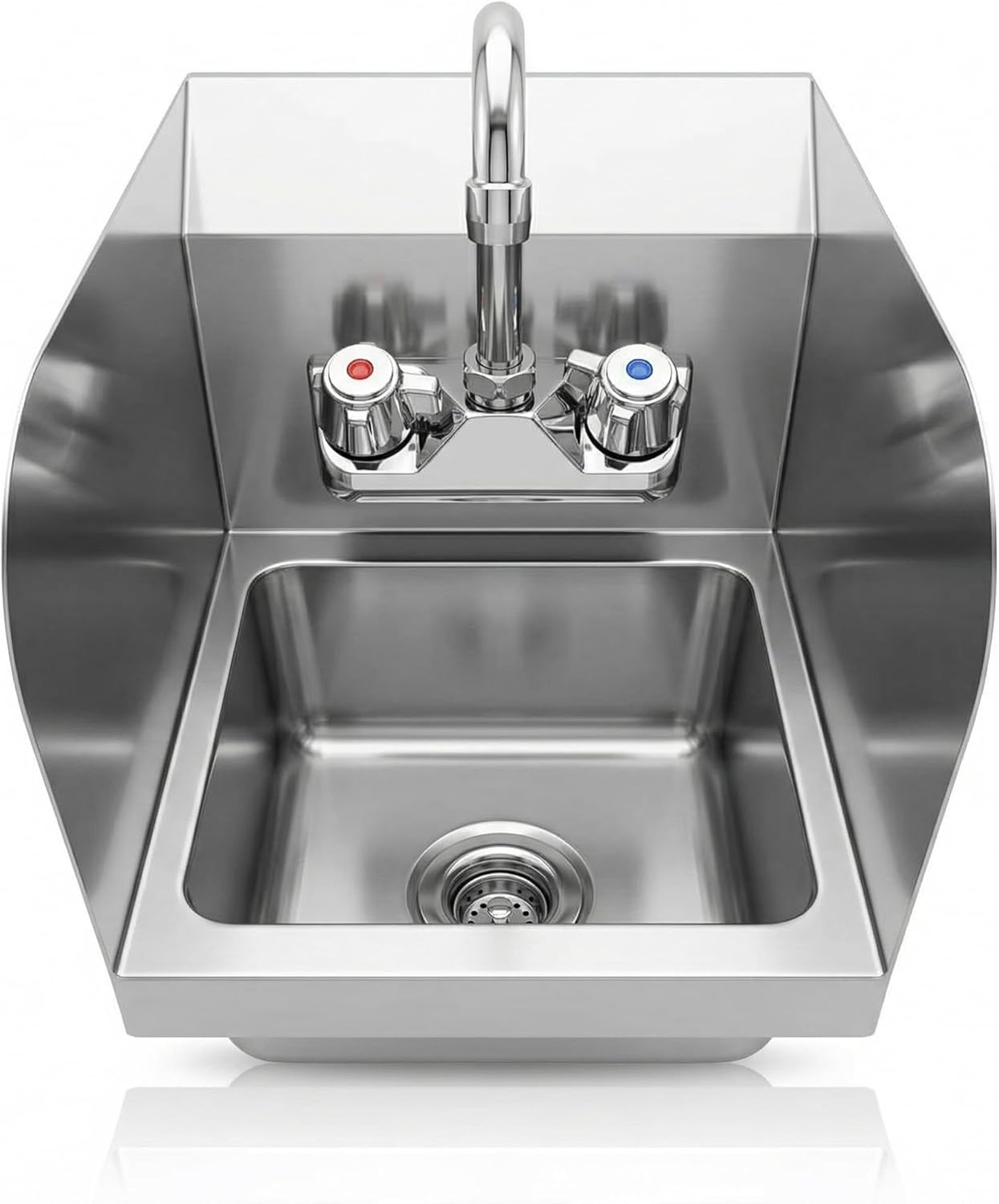 Commercial Wall Mount Hand Sink - Stainless Steel Nsf 6 Commercial Wall Mount Hand Sink With Side Splashes And Gooseneck Faucet
