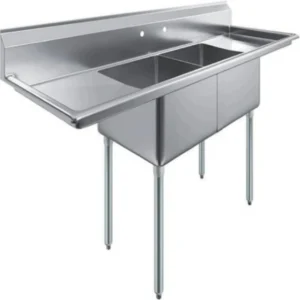 80" Two Compartment Stainless Steel Commercial Kitchen Sink with Dual Drainboards | NSF Certified | 20" x 20" x 14" Bowls