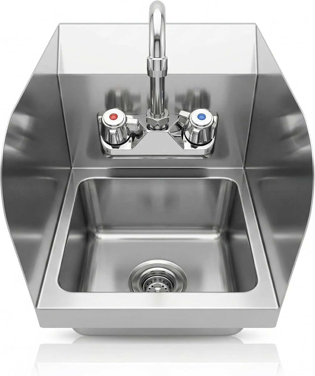 Commercial Wall Mount Hand Sink Stainless Steel Space Saver Sink Faucet Included, Hand Wash Sink With Drain Basket For Restaurant Food Truck (12” X 09” With Sidesplash) 6 Commercial Wall Mount Hand Sink With Faucet And Sidesplash