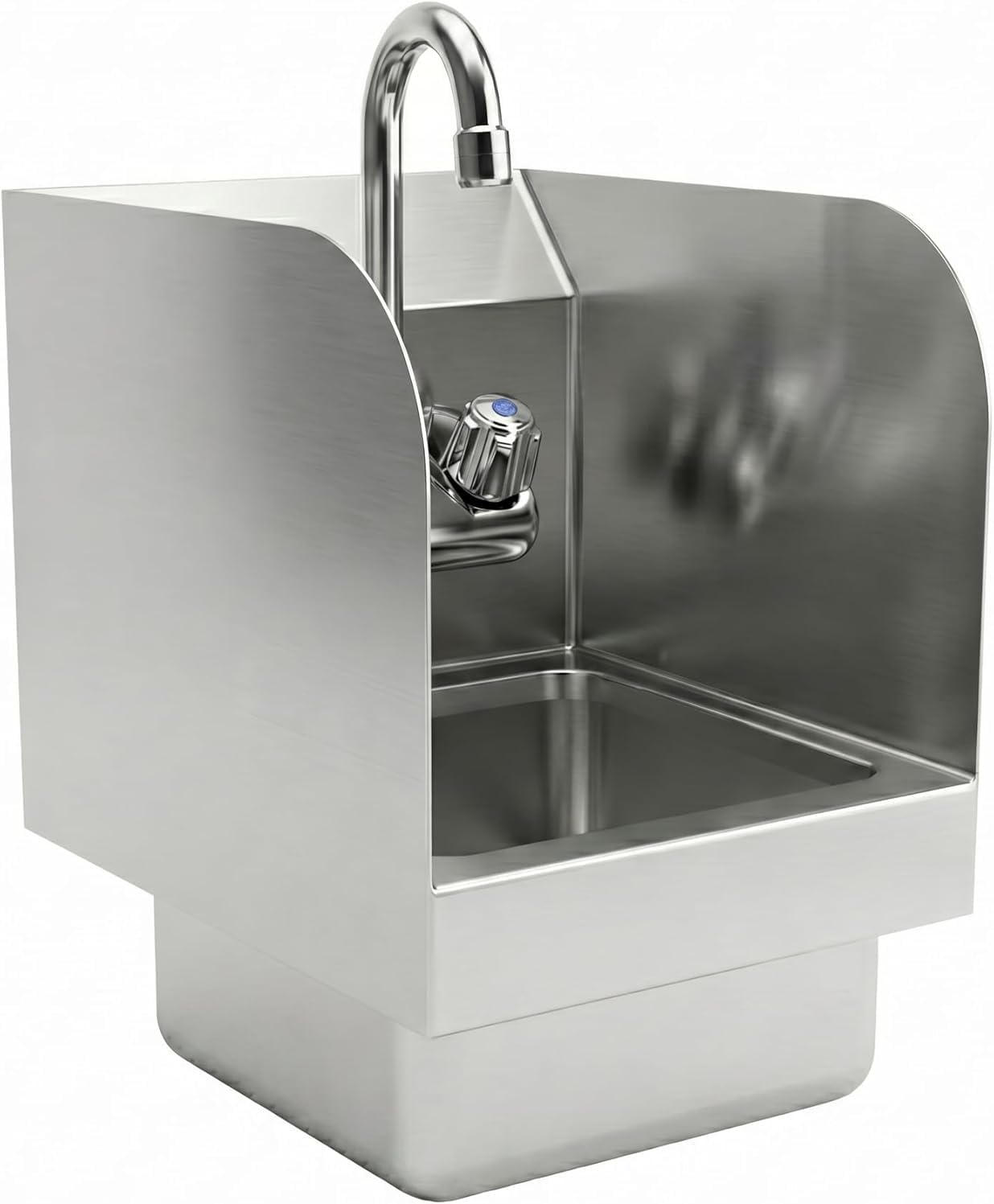 Commercial Wall Mount Hand Sink Stainless Steel Space Saver Sink Faucet Included, Hand Wash Sink With Drain Basket For Restaurant Food Truck (12” X 09” With Sidesplash) 1 Commercial Wall Mount Hand Sink With Faucet And Sidesplash