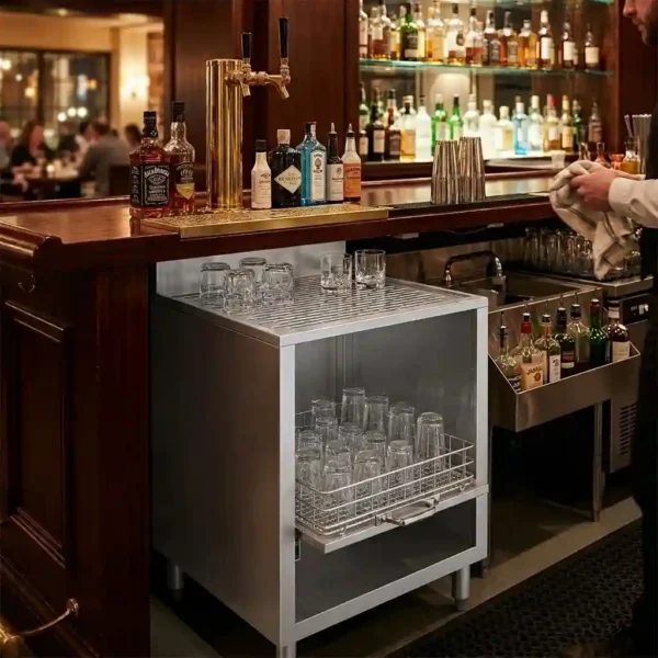 Commercial glass rack storage cabinet stainless steel bar station