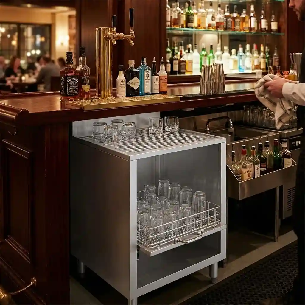 Commercial glass rack storage cabinet stainless steel bar station