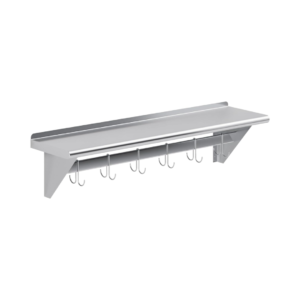 Stainless Steel Wall Mounted Pot Rack with Shelf and Hooks