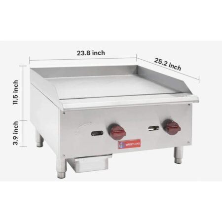 24-inch Commercial Gas Griddle 2-Burner Stainless Steel Countertop Grill