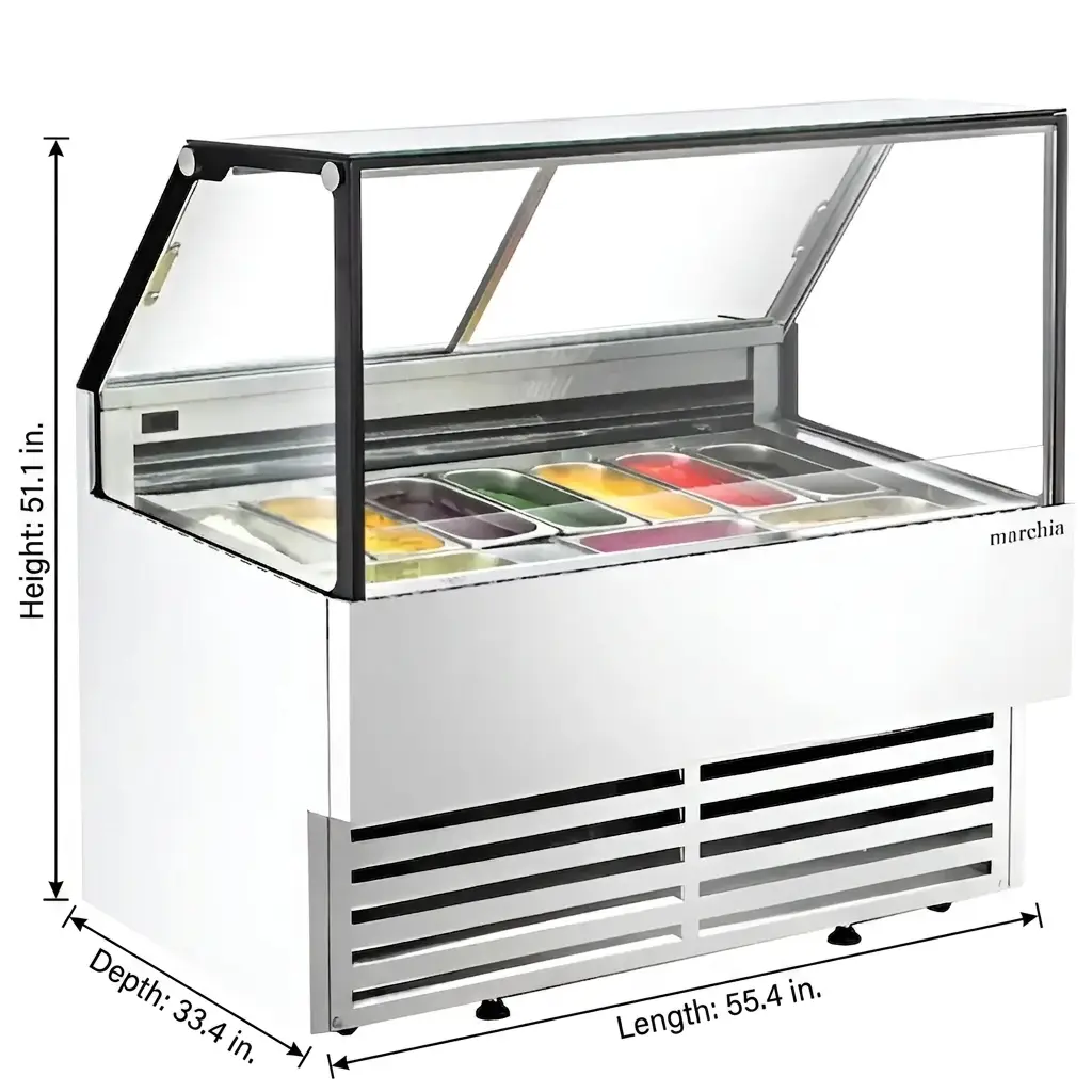 Marchia Gic-10-St 56&Quot; 10-Pan Flat Glass White Gelato Ice Cream Dipping Cabinet Display Freezer 6 Marchia Gic-10-St 56 10-Pan Flat Glass Gelato Freezer