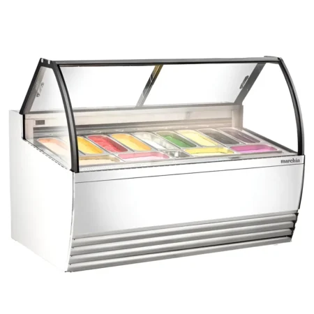 Marchia GIC-13-ST 70 13-Pan Ice Cream Display Freezer flat glass white dipping cabinet
