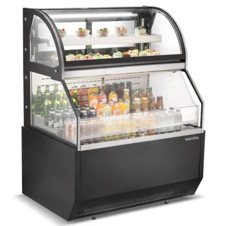 Marchia MSTAR36 36 Black Dual Service Open Air Display Case Merchandiser for bakery, deli, and coffee shop grab-and-go items