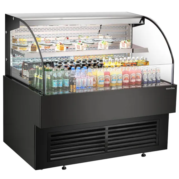Marchia Ustar48G 48&Quot; Black Low Profile Open Air Cooler Grab And Go 1 Marchia Ustar48G 48 Black Low Profile Open Air Cooler Grab And Go Merchandiser In A Coffee Shop Setting
