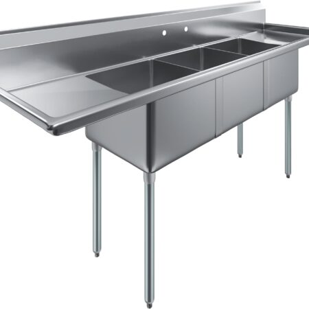 Stainless Steel Prep & Utility Sink with three bowls and double drainboards