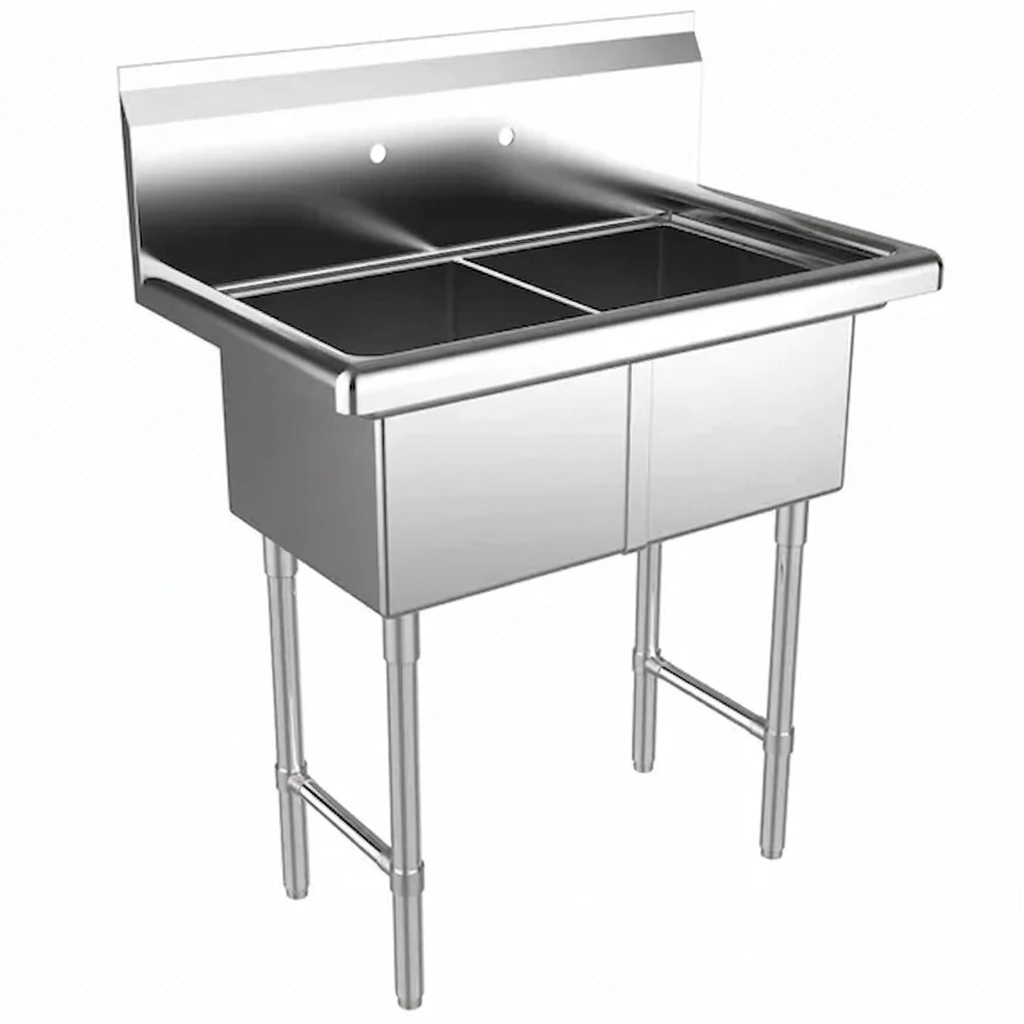 33&Quot; Stainless Steel Two Compartment Commercial Sink | 14&Quot; X 16&Quot; Bowls 1 33&Quot; Stainless Steel Two Compartment Commercial Sink