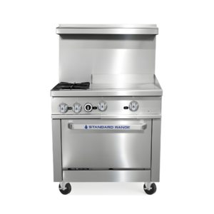 Standard Range SR-R36-24MG-NG 36" Natural Gas Commercial Range with 2 Burners 24" Griddle Top 1 Oven - 153,000 BTU