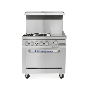 Standard Range SR-R36-12MG-NG 36" Natural Gas Commercial Range with 4 Burners 12" Griddle Top 1 Oven 153,000 BTU