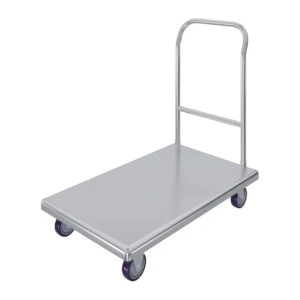 Express-KitchQuip Stainless Steel Platform Cart Heavy-Duty Flatbed Push Dolly with Handle Utility Transport Cart for Commercial Kitchens Warehouses and Storage