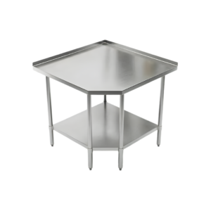 New Stainless Steel Commercial Prep Table Corner Work Table with Galvanized Undershelf & 5 Leg Support