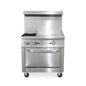 Standard Range SR-R36-24MG-LP 36" Liquid Propane Commercial Range with 2 Burners 24" Griddle Top 1 Oven 153,000 BTU