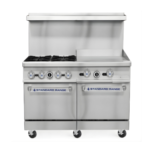 Standard Range SR-R48-24MG-48" Commercial Range with 4 Burners 24" Griddle Top 2 Ovens 246,000 BTU