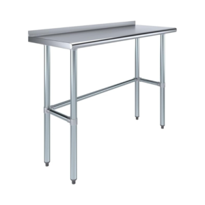 Stainless Steel Work Table with Open Base, 1.5" Backsplash