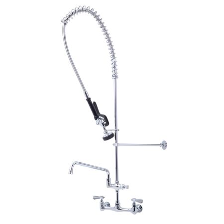 Wall-mounted Pre-rinse Assembly with 12 inch Swing Spout and High Pressure Spray Valve for Restaurants.