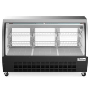 64" Curved Glass Refrigerated Deli Display Case – Black or Stainless Steel