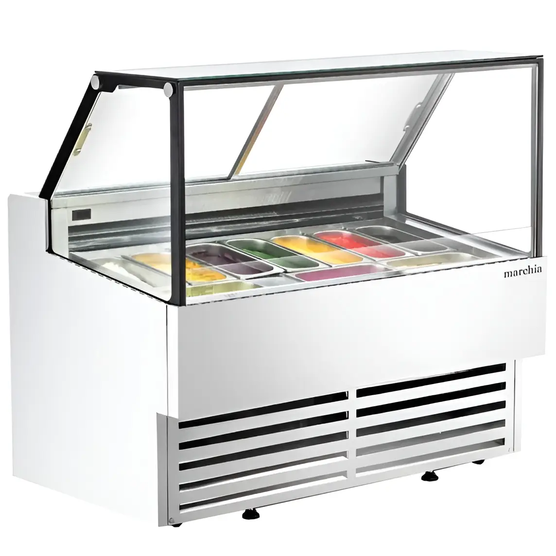 Marchia Gic-10-St 56&Quot; 10-Pan Flat Glass White Gelato Ice Cream Dipping Cabinet Display Freezer 1 Marchia Gic-10-St 56 10-Pan Flat Glass Gelato Freezer