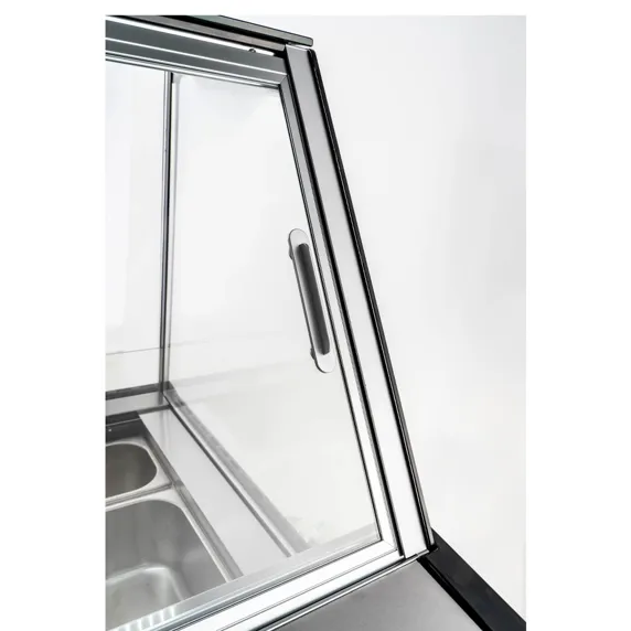 Marchia Gic-10-St 56&Quot; 10-Pan Flat Glass White Gelato Ice Cream Dipping Cabinet Display Freezer 4 Marchia Gic-10-St 56&Quot; 10-Pan Flat Glass White Gelato Ice Cream Display Freezer In A Modern Dessert Shop Setting