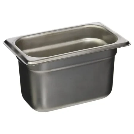 1/9 size 4 inch deep stainless steel steam table hotel pan for food service.