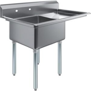 39" x 24" Stainless Steel Prep & Utility Sink with One Bowl and Right Drainboard – Commercial Kitchen Sink, 18" x 18" x 12" Bowl