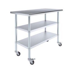 Stainless Steel Work Table with 2 Shelves & Casters 48"x24"