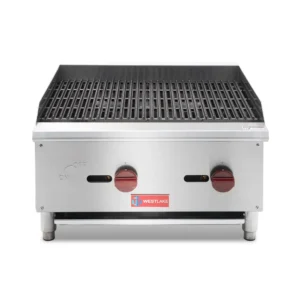 Westlake ECB-24S, 2 Burner Restaurant Commercial Gas Countertop Radiant Charbroiler BBQ Grill 60,000 BTU Stainless Steel