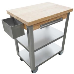 20" X 30" Stainless Steel Utility Trolley Cart with Wood Top and Undershelves