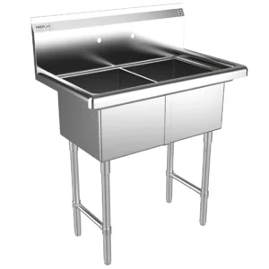 33" Stainless Steel Two Compartment Commercial Sink - 14" x 16" Bowls