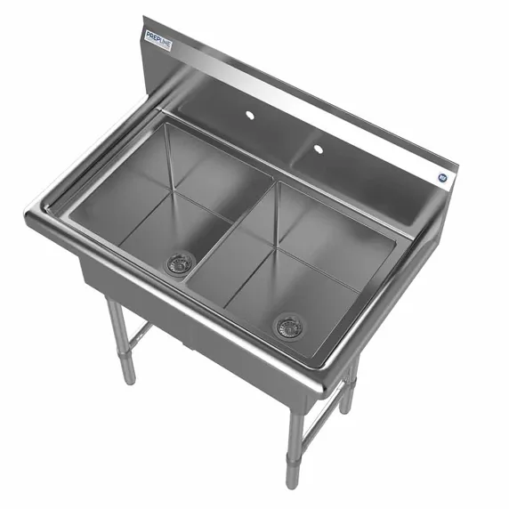 33&Quot; Stainless Steel Two Compartment Commercial Sink | 14&Quot; X 16&Quot; Bowls 4 33 Inch Stainless Steel Two Compartment Commercial Sink With Backsplash