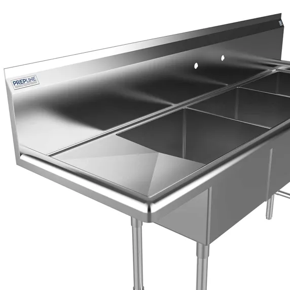 56&Quot; Stainless Steel 3 Compartment Commercial Sink With Left Drainboard 4 56&Quot; Stainless Steel 3 Compartment Commercial Sink With Left Drainboard - Image 4