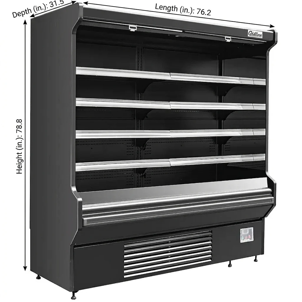 Coldline 76 inch black refrigerated air curtain merchandiser SOCD-76-B open air display case