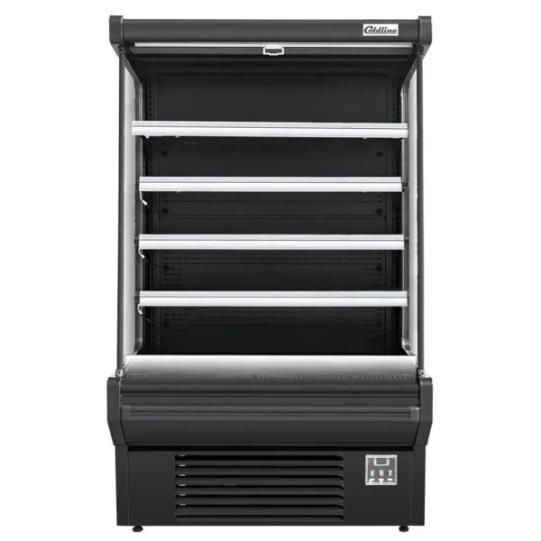 Coldline SOC-61-B 60 inch Black Refrigerated Air Curtain Merchandiser stocked with fresh produce