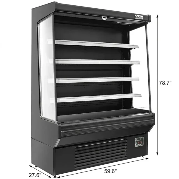 Coldline SOC-61-B 60 inch Black Refrigerated Air Curtain Merchandiser stocked with fresh produce