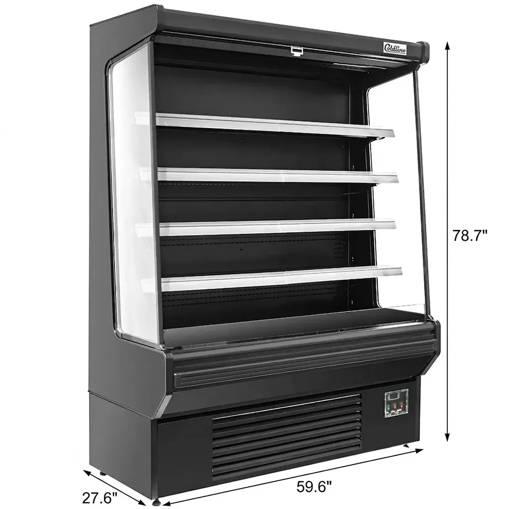 Coldline SOC-61-B 60 inch Black Refrigerated Air Curtain Merchandiser stocked with fresh produce