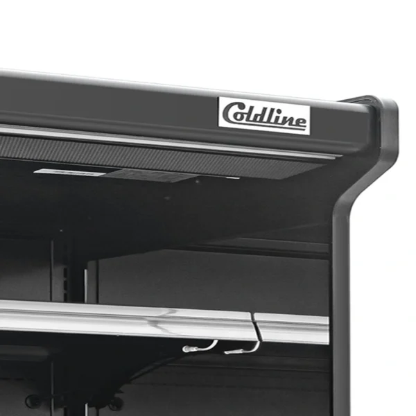 Coldline SOCD-61-B 60 Inch Black Deep Refrigerated Air Curtain Merchandiser filled with fresh produce and beverages