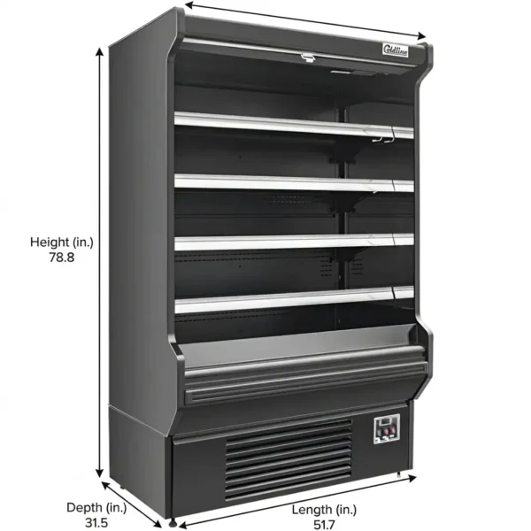 Refrigerated Air Curtain Merchandiser Coldline SOCD-51-B 51 Inch Black Deep Open Air Display Case