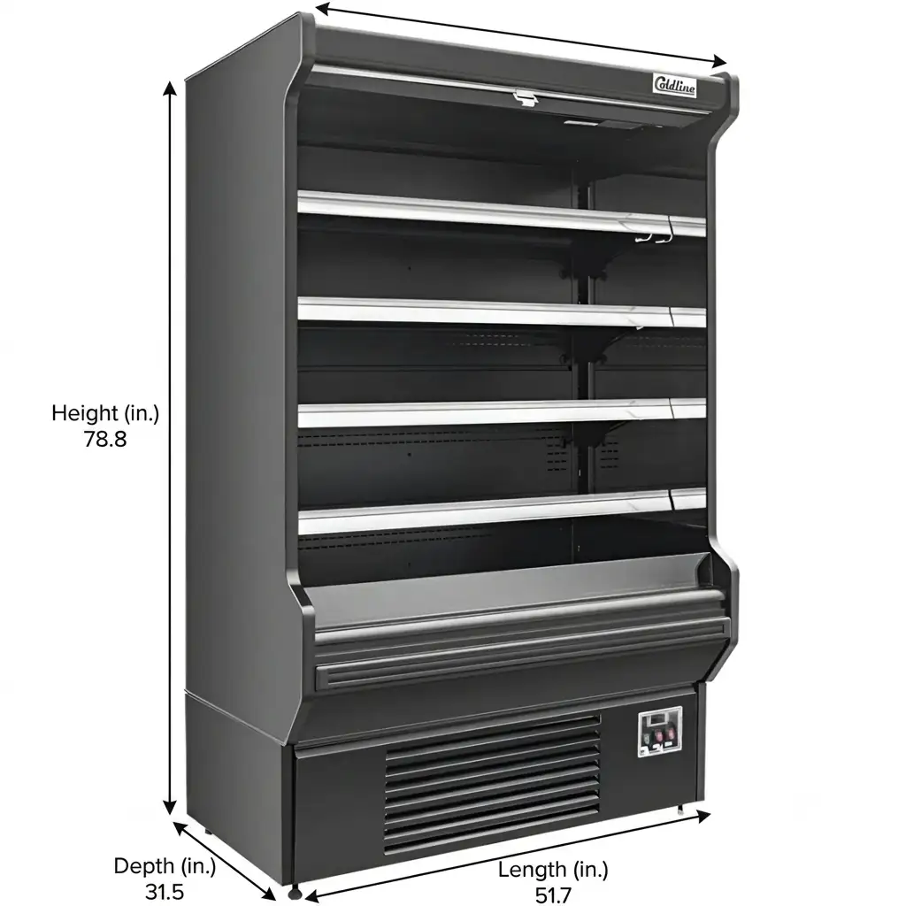 Refrigerated Air Curtain Merchandiser Coldline SOCD-51-B 51 Inch Black Deep Open Air Display Case