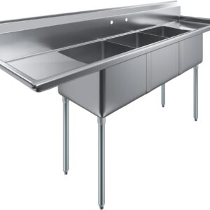 Stainless Steel Prep & Utility Sink - 304 Grade Commercial 3-Bowl Kitchen & Restaurant Sink (23 in. x 90 in.)