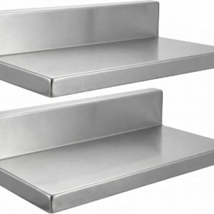 2 Pack Stainless Steel Wall Shelf | Floating Kitchen Shelves with Brackets | Heavy Duty Metal Wall Mount Storage Shelf for Restaurant, Home Kitchen, Garage, NSF