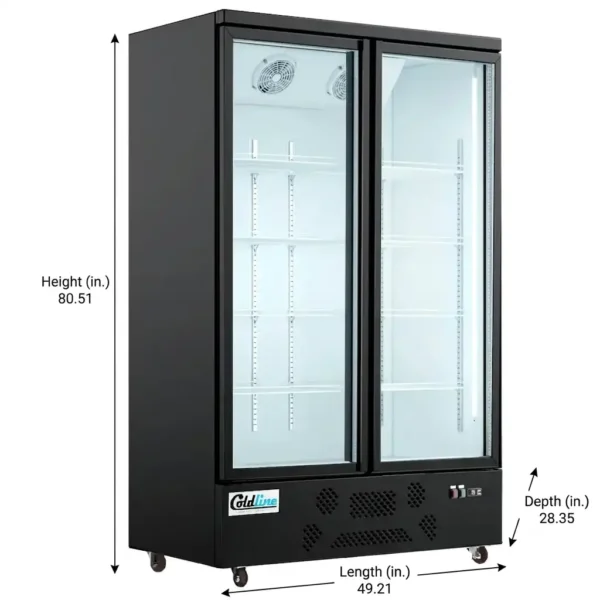 Coldline G2-B 49" Two Glass Door Merchandiser Refrigerator with LED Lighting, Black