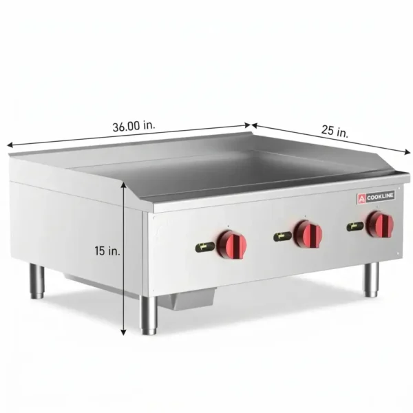 Cookline 36" Commercial Countertop Gas Griddle with 3 manual controls