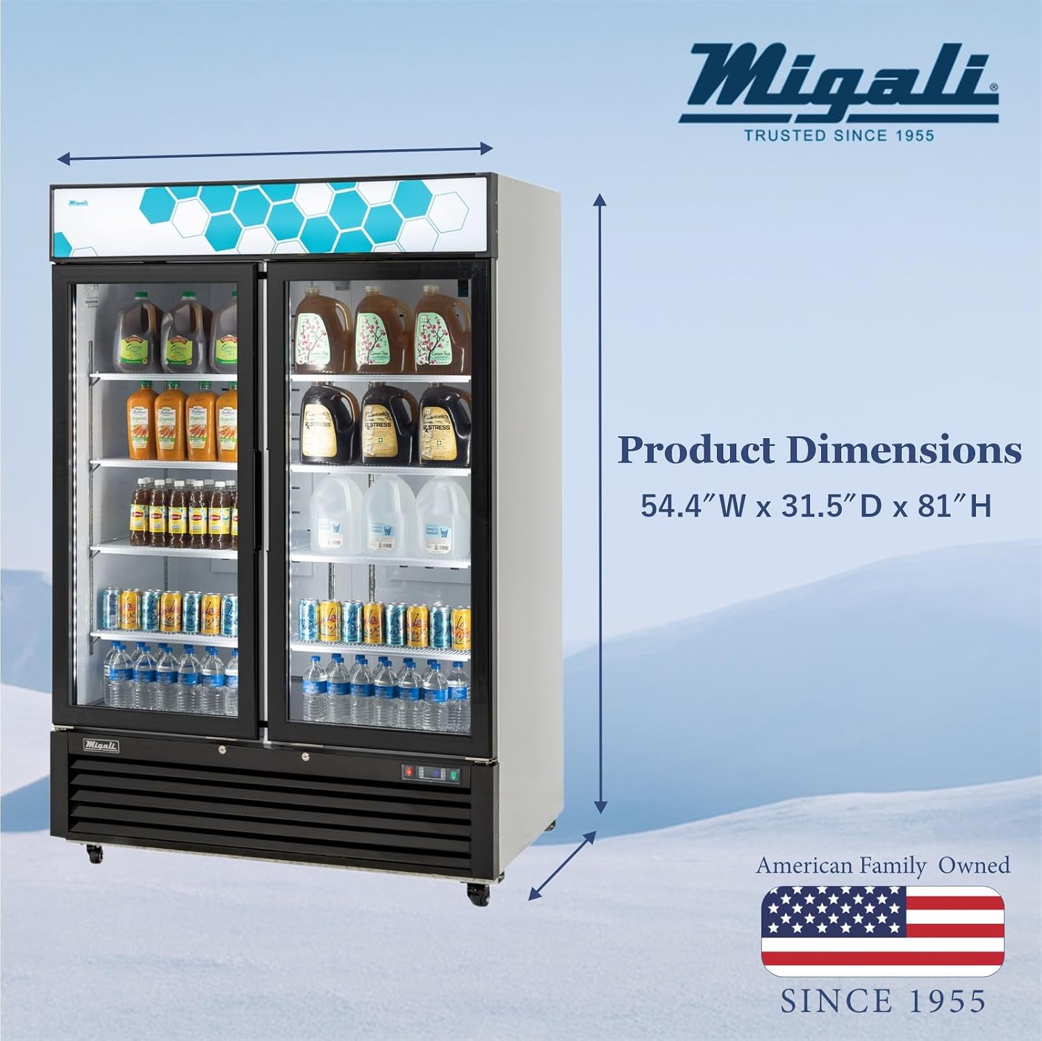 Sliding Glass Door 49 cuft Merchandiser Refrigerator displaying cold drinks