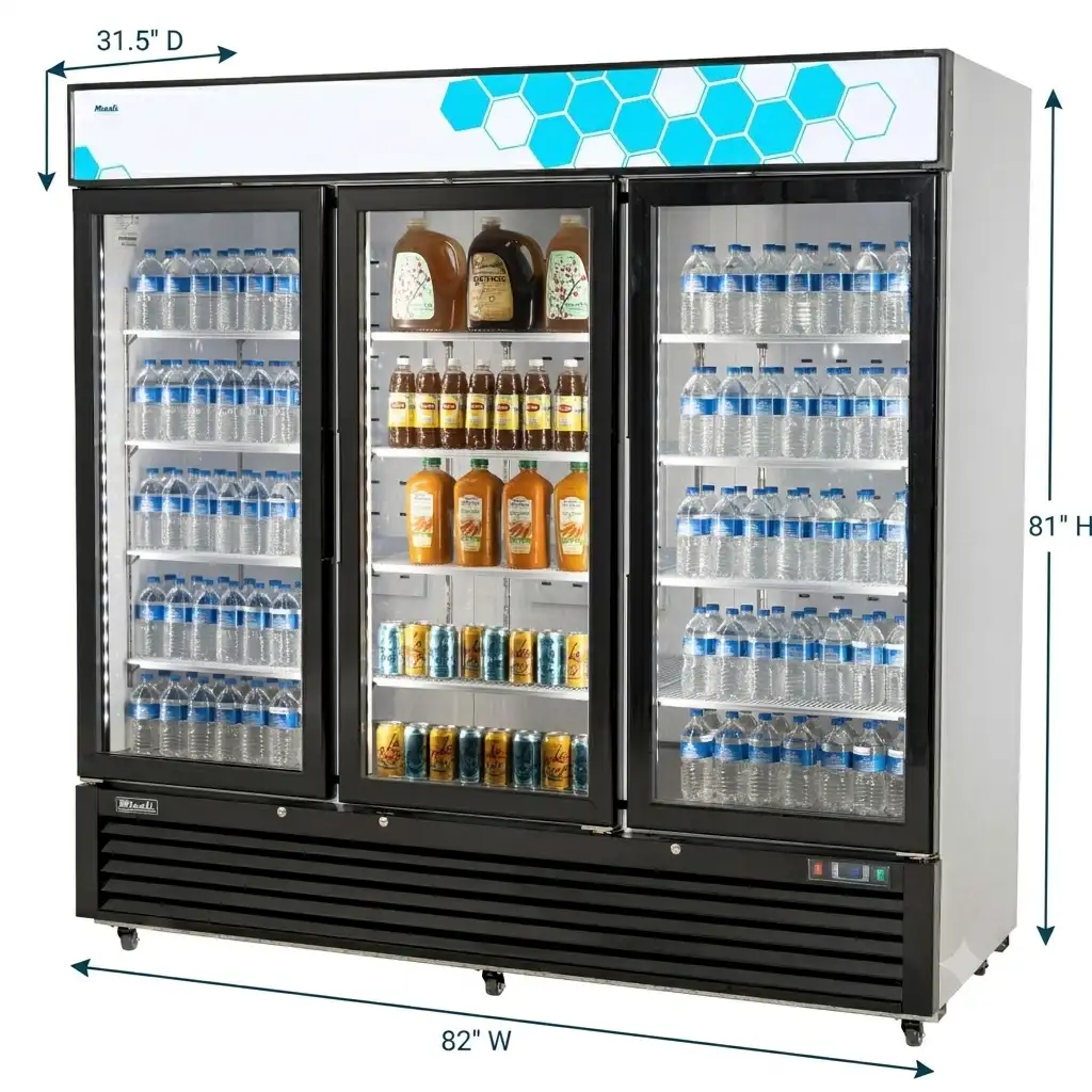 Glass Door 72 cu/ft Merchandiser Refrigerator - Migali C-72RM-HC 3 Door Commercial Cooler
